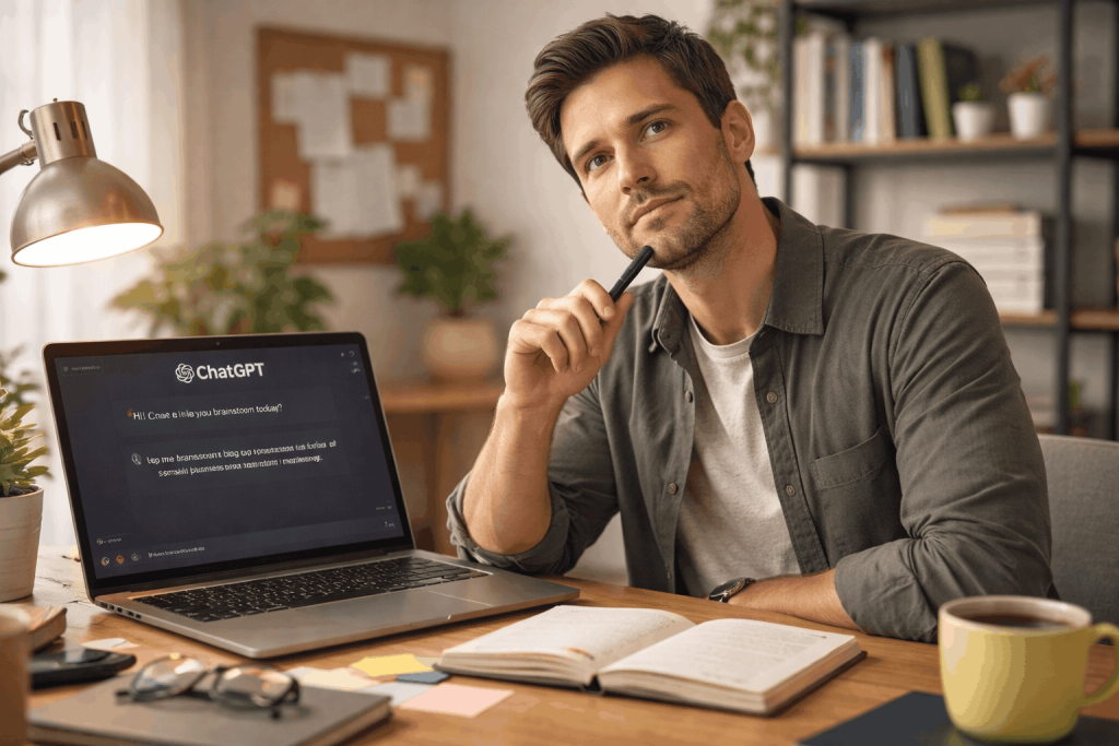 A person using ChatGPT for brainstorming and using ChatGPT as a daily thinking partner